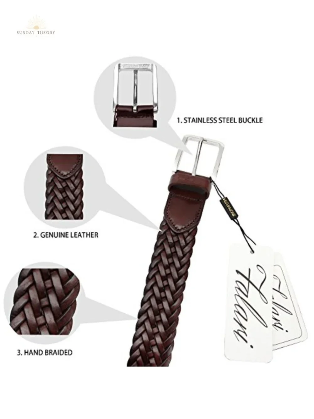 Men's Braided Leather Belt 35mm Stainless Steel Buckle Genuine Leather